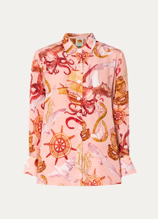 Farm Rio Nautical Wonder blouse met print - voorkant 2 perzikroze
