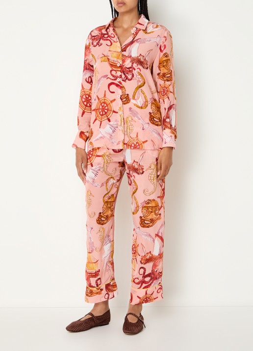 Farm Rio Nautical Wonder blouse met print - voorkant 3 perzikroze