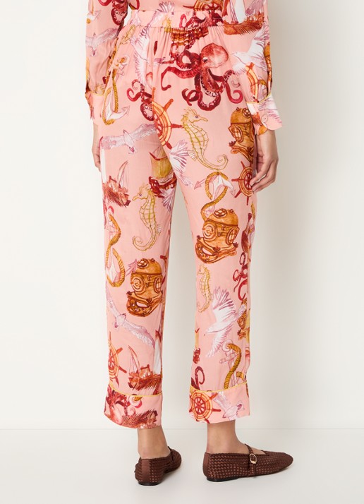 Farm Rio Nautical Wonder cropped slim fit broek met print - achterkant 2 perzikroze