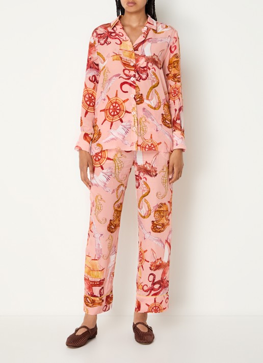 Farm Rio Nautical Wonder cropped slim fit broek met print - voorkant 4 perzikroze