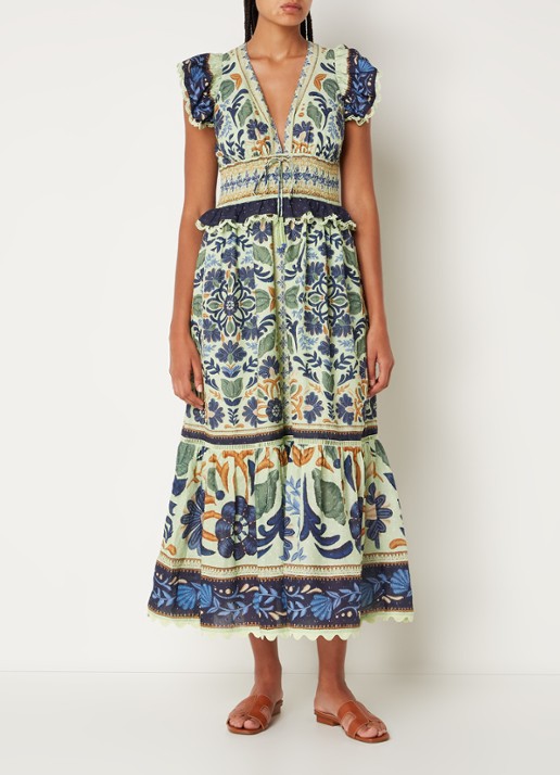 Farm Rio Ocean midi jurk met bloemenprint en smockwerk