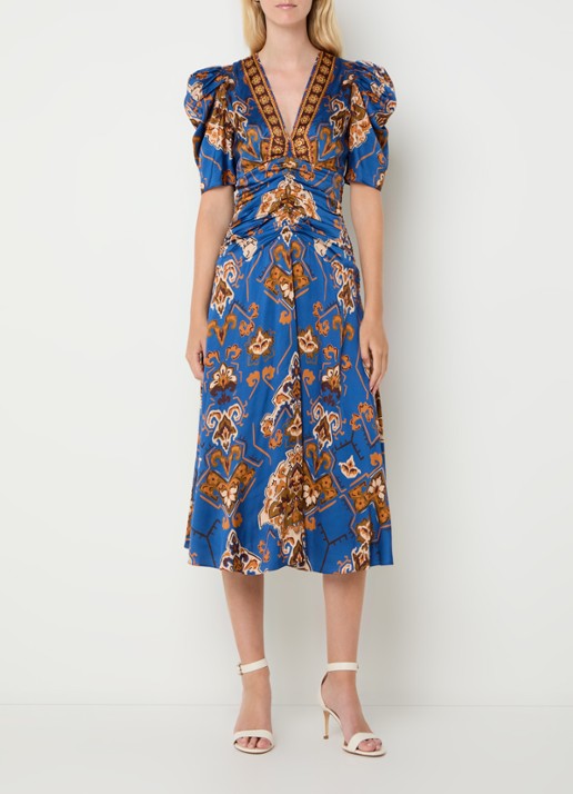Farm Rio Ornament Floral midi jurk met plooidetail