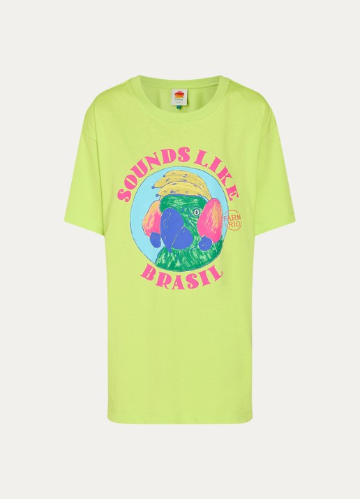 Farm Rio Oversized T-shirt van  katoen met print - voorkant neongroen
