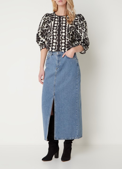 Farm Rio Palermo crop top met bloemenprint en pofmouw - voorkant 3 zwart