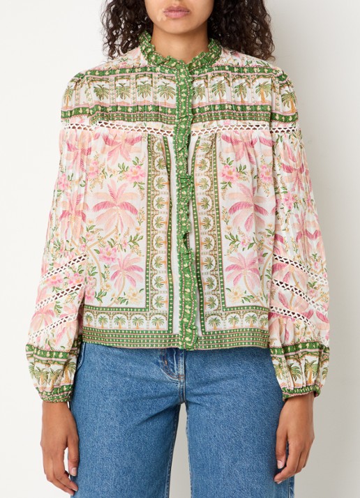 Farm Rio Palm Dream blouse met opengewerkt dessin en print