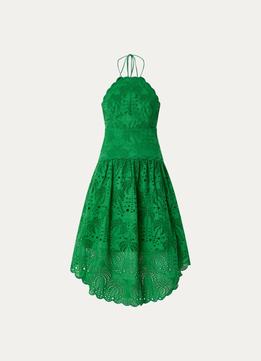 Farm Rio Palm Tree midi jurk met broderie - voorkant 2 groen