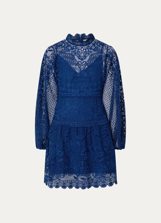 Farm Rio Parrot Garden mini jurk van kant met volant - voorkant donkerblauw
