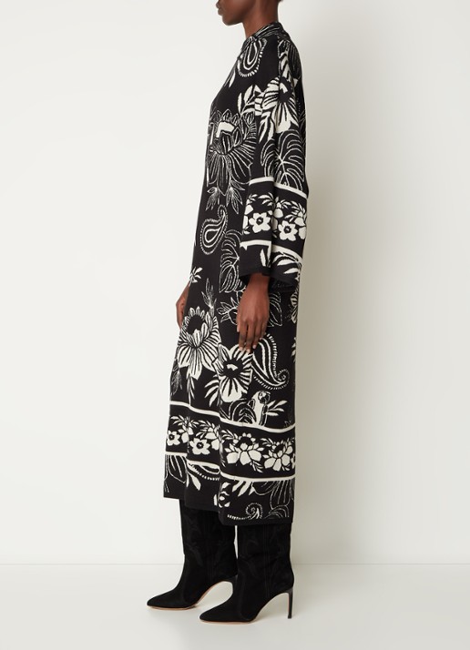 Farm Rio Pasley fijngebreide midi trui-jurk met bloemenprint  - voorkant 3 zwart