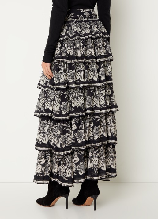Farm Rio Pasley maxi rok met bloemenprint en volant - achterkant zwart