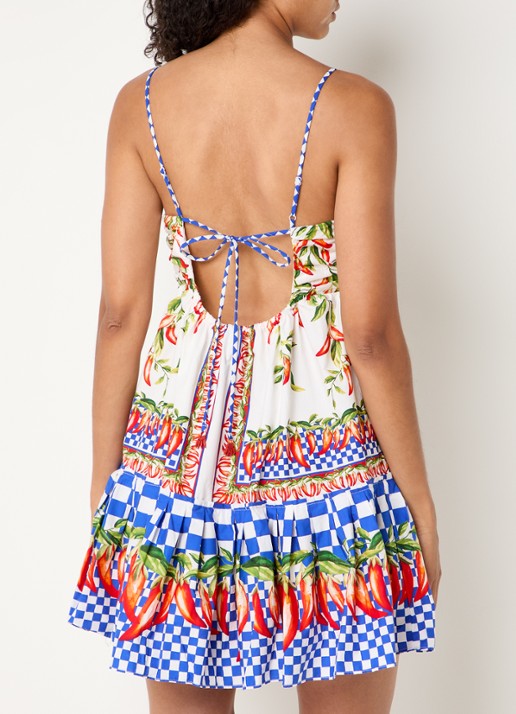 Farm Rio Picnic mini jurk met spaghetti bandjes en print - achterkant kobaltblauw