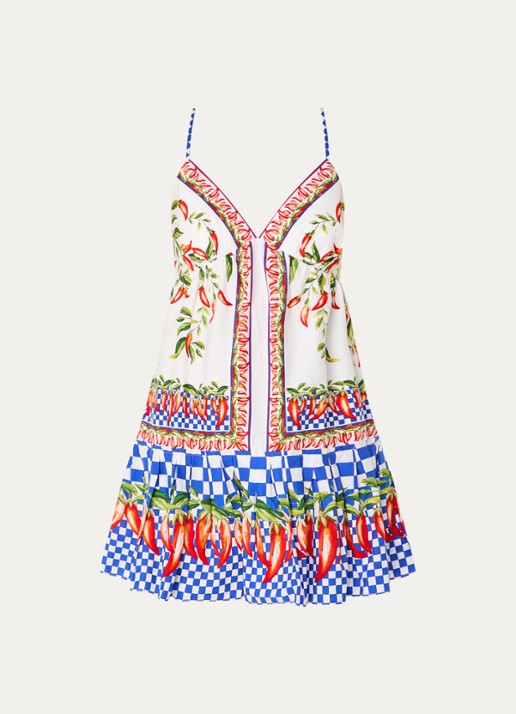 Farm Rio Picnic mini jurk met spaghetti bandjes en print - voorkant 2 kobaltblauw