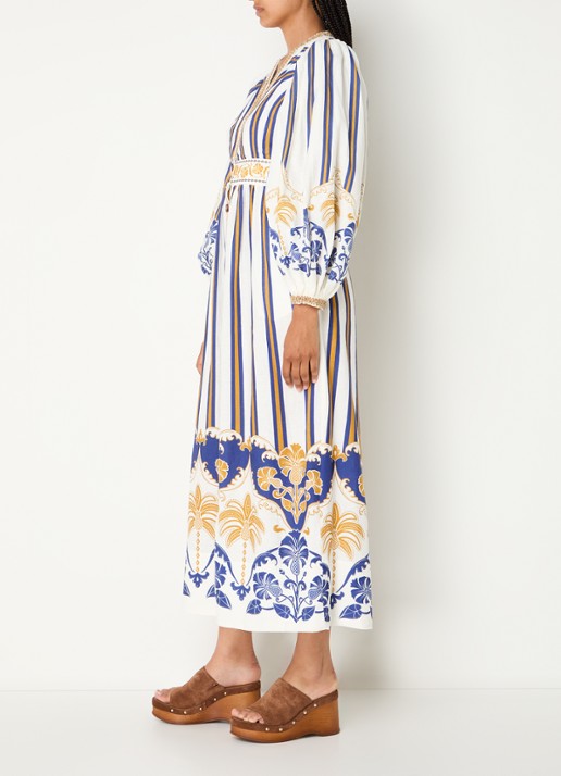 Farm Rio Pineapple Deco maxi tuniekjurk in linnenblend met kralendecoratie - voorkant 2 gebroken wit