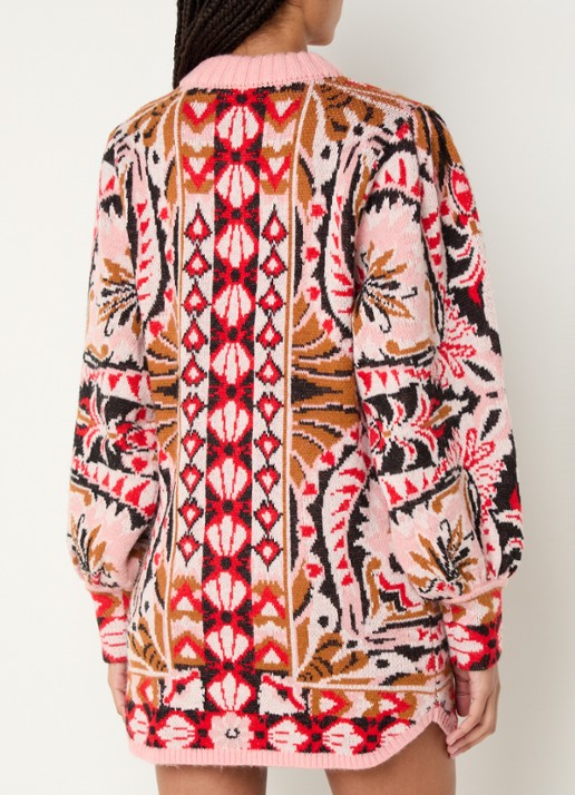 Farm Rio Pineapple grofgebreide mini trui-jurk in wolblend - achterkant 3 roze