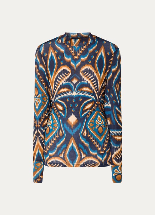 Farm Rio Pineapple top met print en opstaande kraag - voorkant 3 donkerblauw