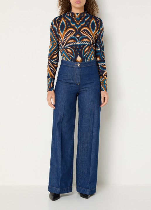 Farm Rio Pineapple top met print en opstaande kraag - voorkant 4 donkerblauw