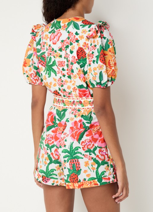 Farm Rio Playsuit met bloemenprint en ceintuur  - achterkant orange