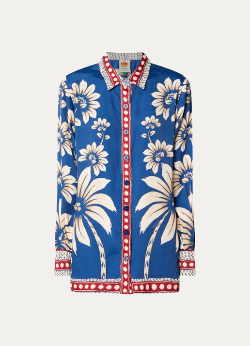 Farm Rio Pyjamatop met bloemenprint - voorkant 2 royalblauw
