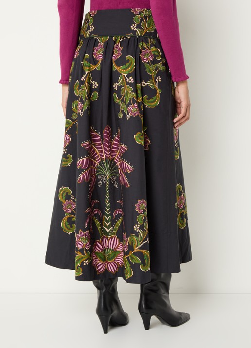 Farm Rio Ravenala midi rok met bloemenprint en steekzakken - achterkant antraciet