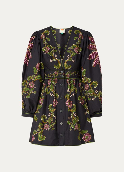 Farm Rio Ravenala mini blousejurk met bloemenprint - voorkant 3 middengrijs
