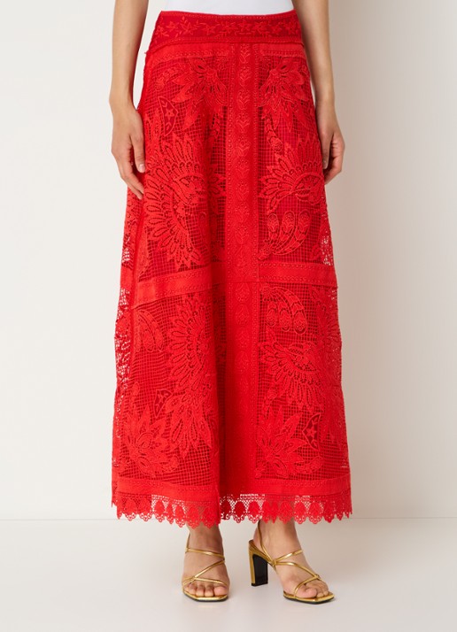 Farm Rio Red Toucan maxi rok met opengewerkt dessin