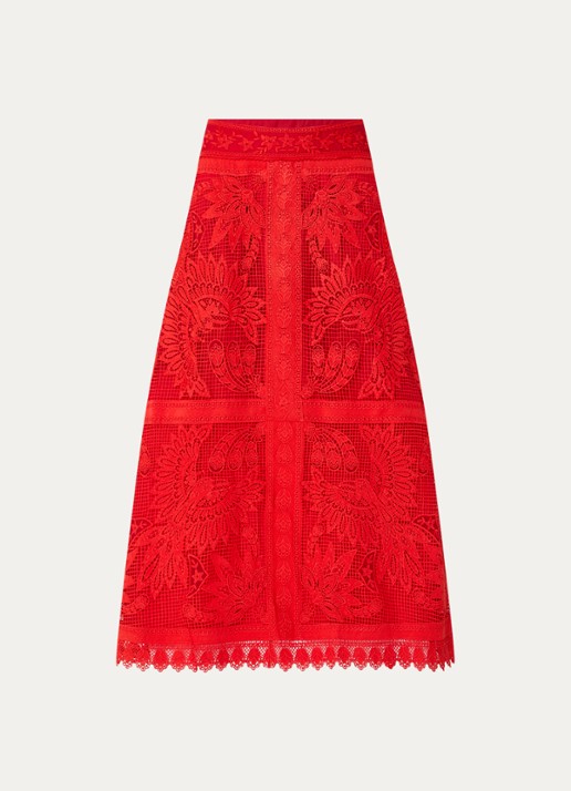 Farm Rio Red Toucan maxi rok met opengewerkt dessin - voorkant 3 rood