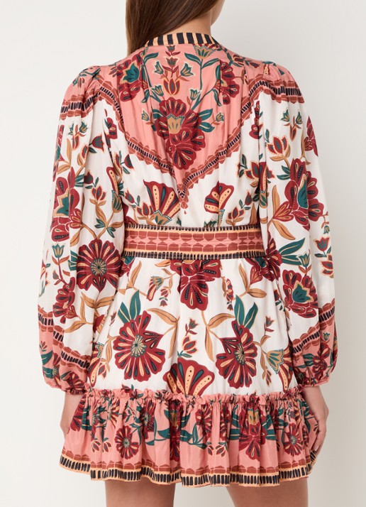 Farm Rio Riad mini blousejurk met bloemenprint en ceintuur - achterkant 4 roze