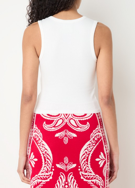 Farm Rio Ribgebreide tanktop met logoborduring - achterkant gebroken wit