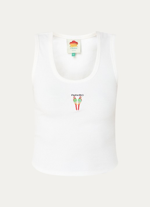 Farm Rio Ribgebreide tanktop met logoborduring - voorkant 2 gebroken wit