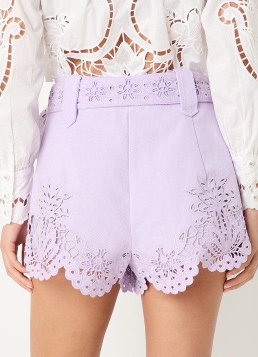 Farm Rio  Richelieu high waist straight fit korte broek van denim met broderie - achterkant 3 lila