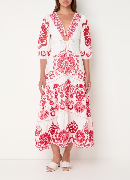 Farm Rio Richelieu midi jurk met broderie en V-hals