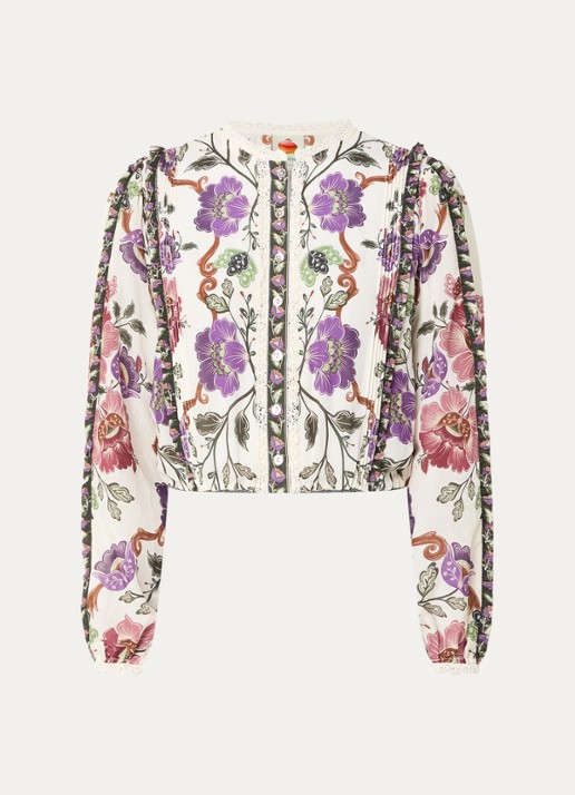 Farm Rio Rococo blouse met bloemenprint - voorkant 3 gebroken wit