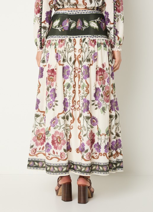 Farm Rio Rococo maxi rok met print - achterkant gebroken wit