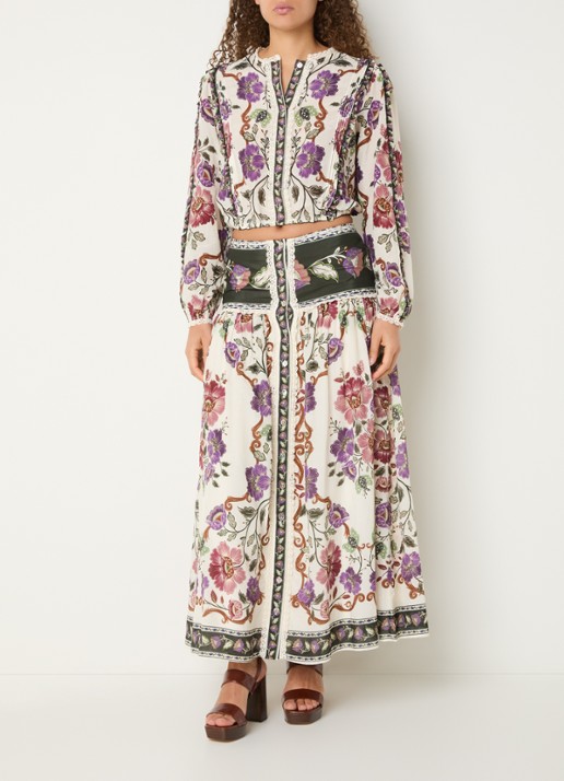 Farm Rio Rococo maxi rok met print - voorkant 3 gebroken wit