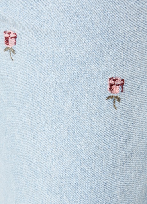 Farm Rio Rose high waist flared jeans met lichte wassing en bloemborduring  - detail 3 indigo