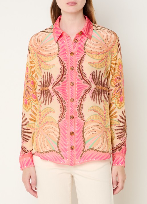 Farm Rio Sand blouse met bladprint