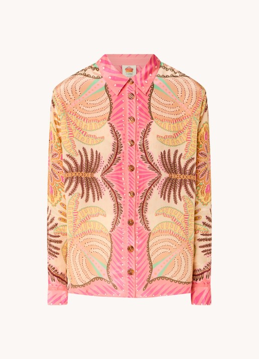 Farm Rio Sand blouse met bladprint - voorkant 3 roze