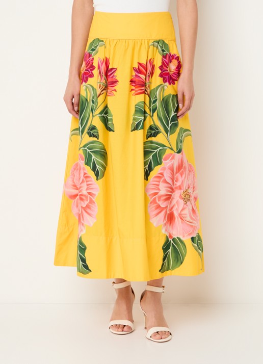 Farm Rio Spring Awakening maxi rok met bloemenprint - detail geel