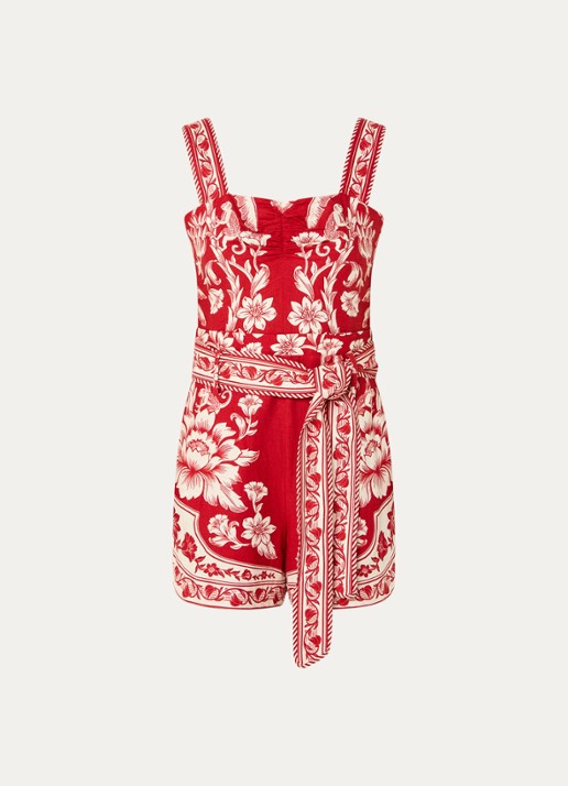 Farm Rio Straight fit playsuit in linnenblend - voorkant rood