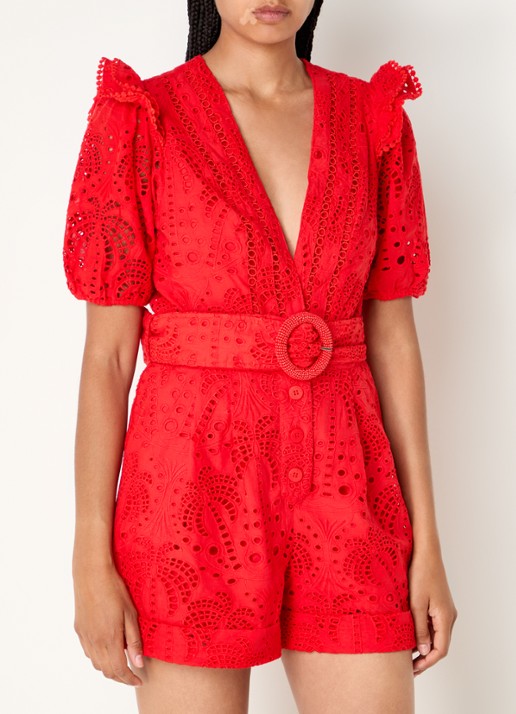 Farm Rio Straight fit playsuit met broderie en ceintuur