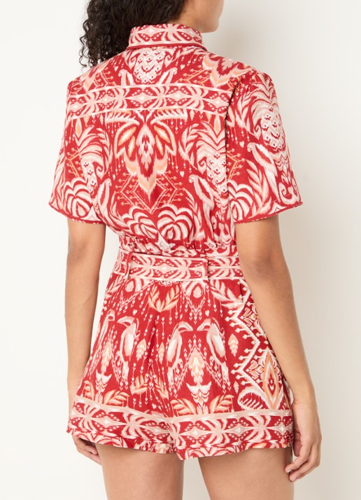 Farm Rio Straight fit playsuit met grafische print en strikceintuur - achterkant 4 rood