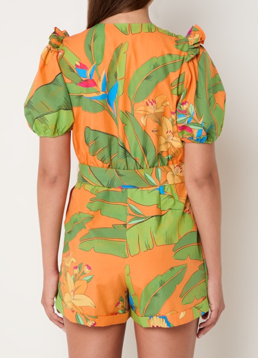 Farm Rio Straight fit playsuit met strikceintuur en opengewerkt detail - achterkant 3 orange