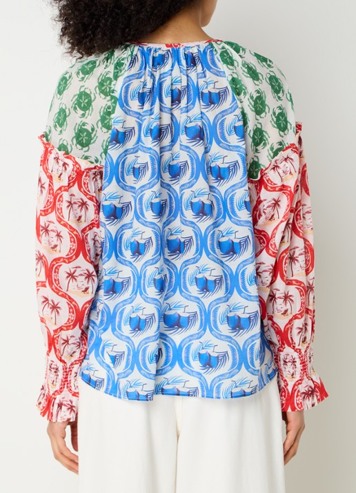 Farm Rio Summer Mix tuniek met print en kralendecoratie - achterkant blauw