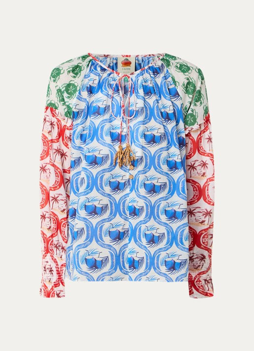 Farm Rio Summer Mix tuniek met print en kralendecoratie - voorkant 3 blauw