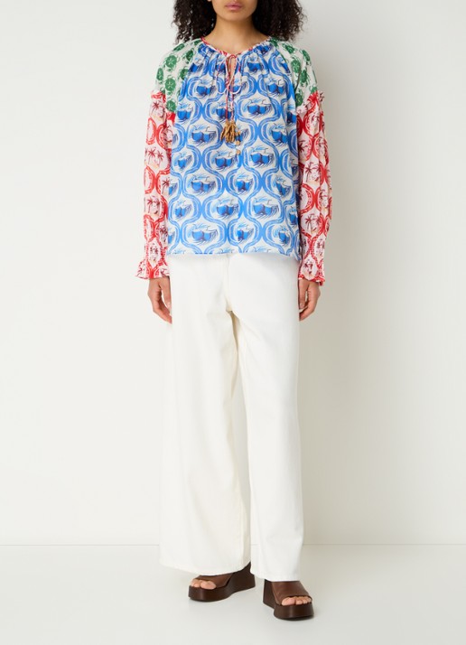 Farm Rio Summer Mix tuniek met print en kralendecoratie - voorkant 4 blauw