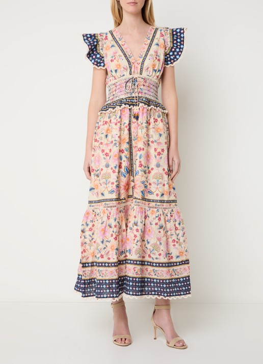 Farm Rio Superbloom midi jurk met bloemenprint en smockwerk - voorkant 2 roze