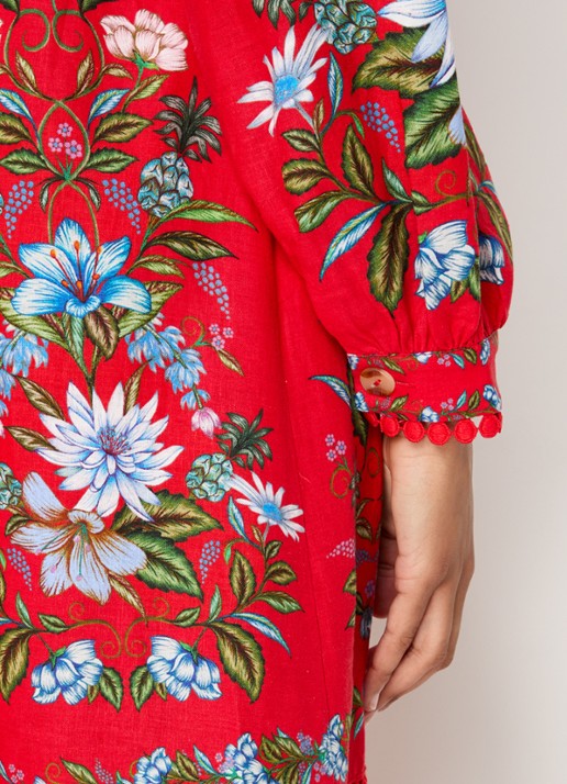 Farm Rio Sweet Bloom maxi tuniekjurk in linnenblend met bloemenprint - detail 3 rood