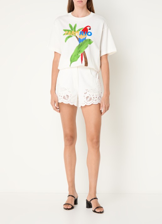 Farm Rio T-shirt met logoprint - voorkant 4 gebroken wit