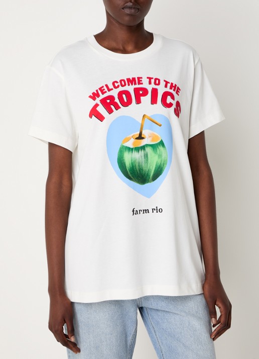 Farm Rio T-shirt van  katoen met print - detail 4 gebroken wit