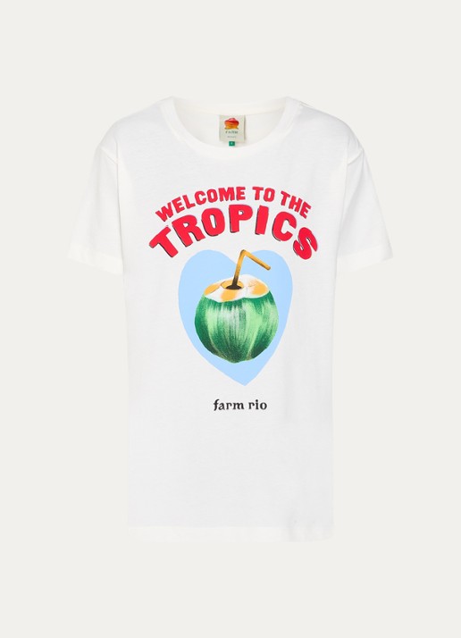 Farm Rio T-shirt van  katoen met print - voorkant gebroken wit