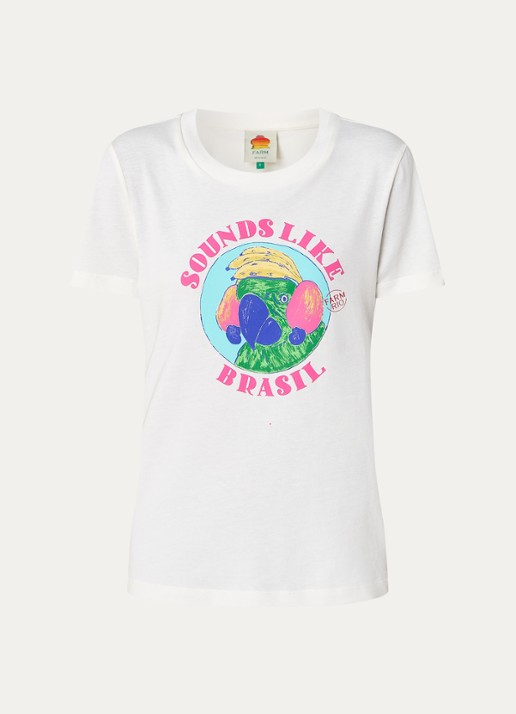 Farm Rio T-shirt van  katoen met print - voorkant gebroken wit